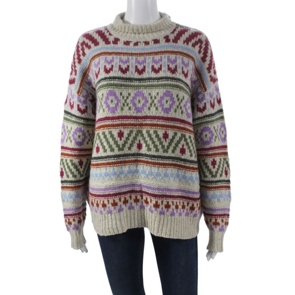 Hartford Women Mock Neck Fair Isle Pullover Multicolor 46% Wool Size 3